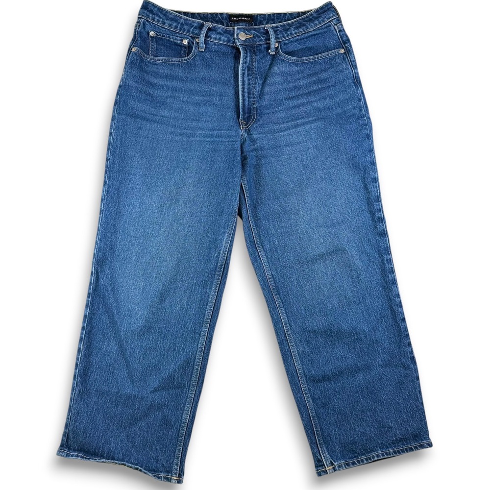 Free Assembly Super High Crop Wide Straight Jeans Medium Wash Blue Size 12